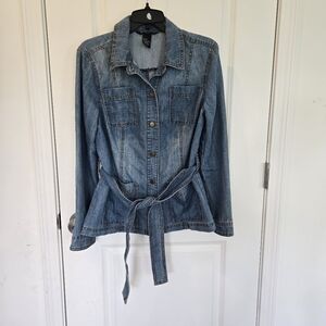 Baccini Womens Denim Belted Jacket Size Medium